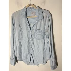 Rails LIght Blue Long Sleeve Button Up Shirt with Raw Hem Sz M
